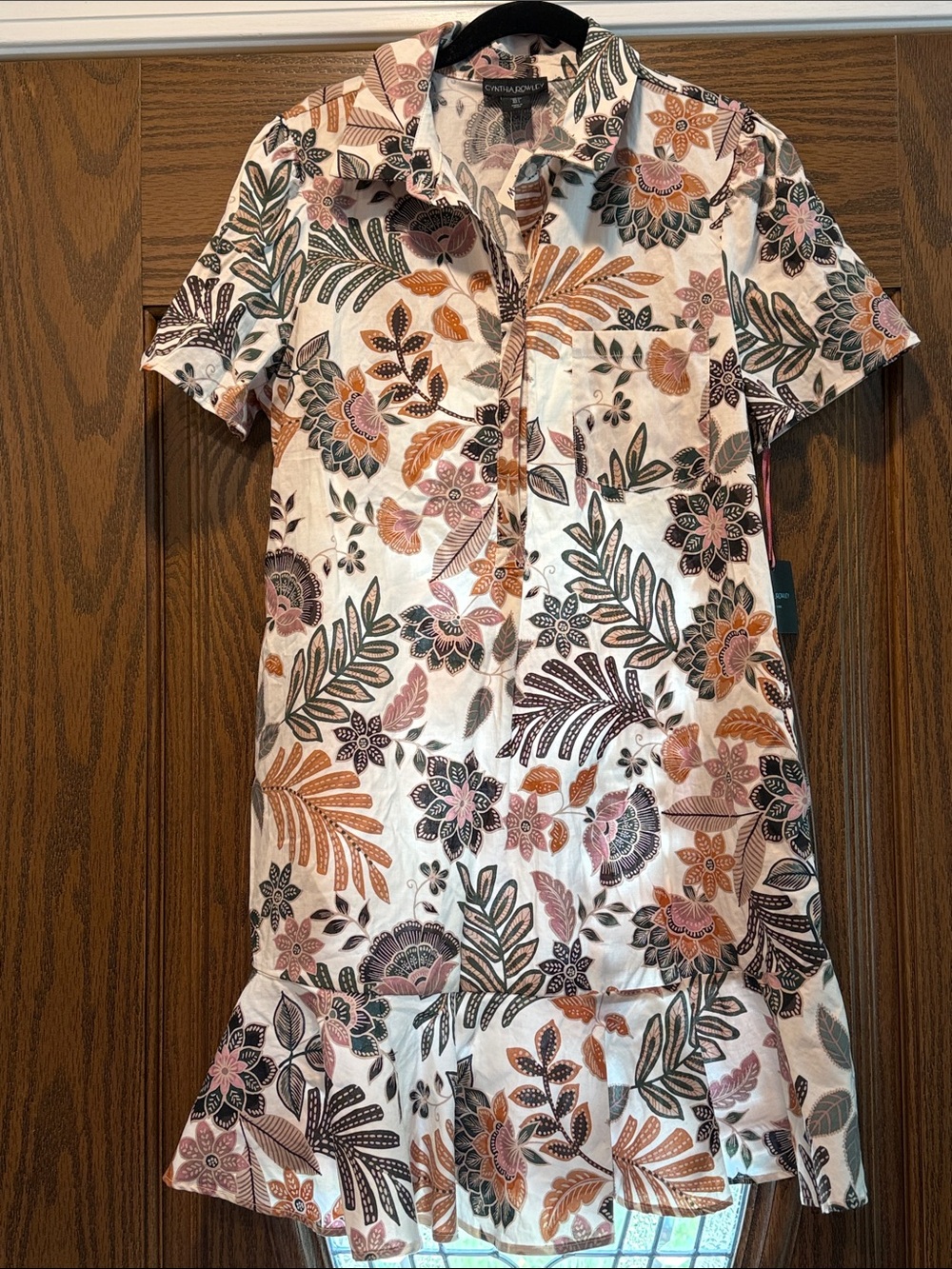 Cynthia Rowley Floral Button-Front Cotton Dress — Pink, Rust, Olive